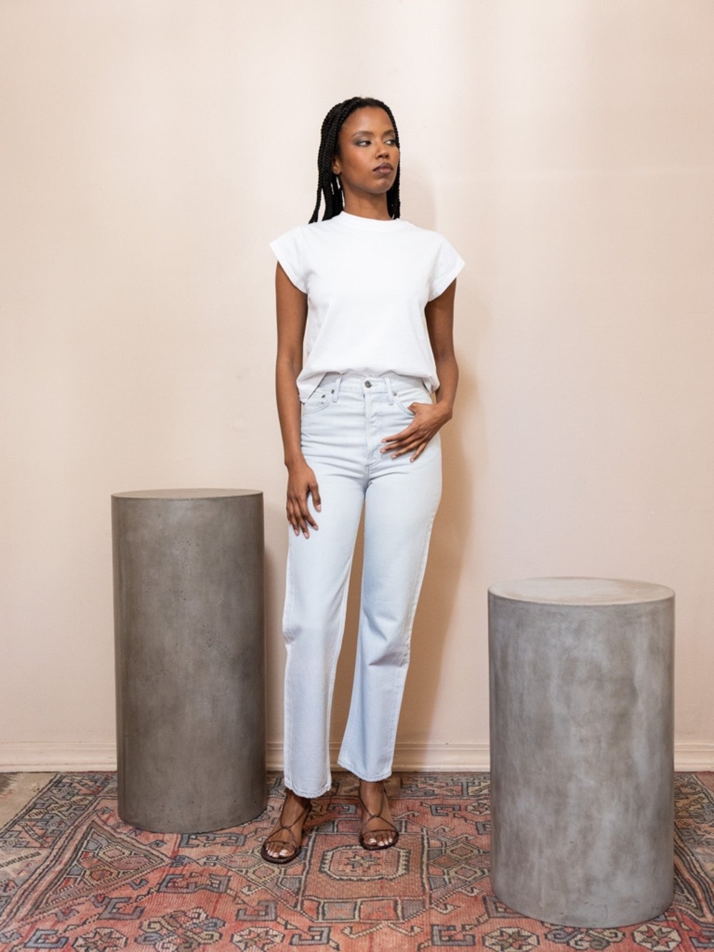 AGOLDE Pinch Waist High Rise Straight with Exposed Outseam Off White Size 24